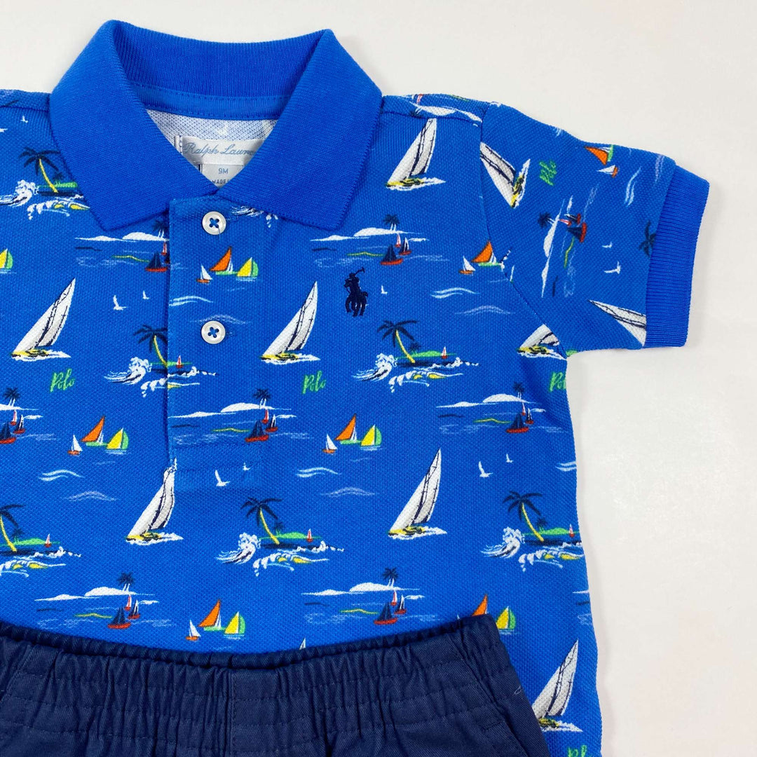 Ralph Lauren blue caribbean print baby t-shirt and shorts summer set Second Season diff. sizes 2