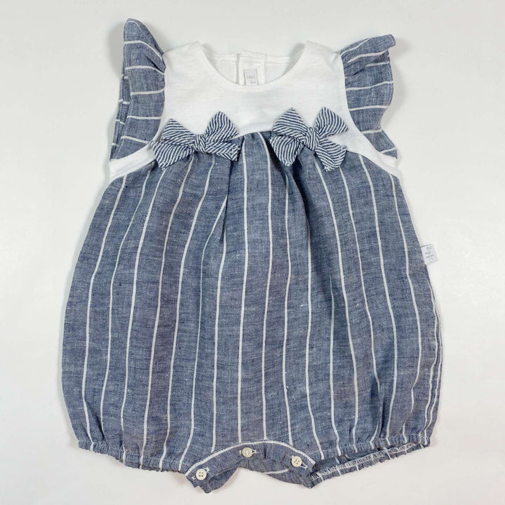 Il Gufo blue linen/cotton striped romper Second Season 9M 1