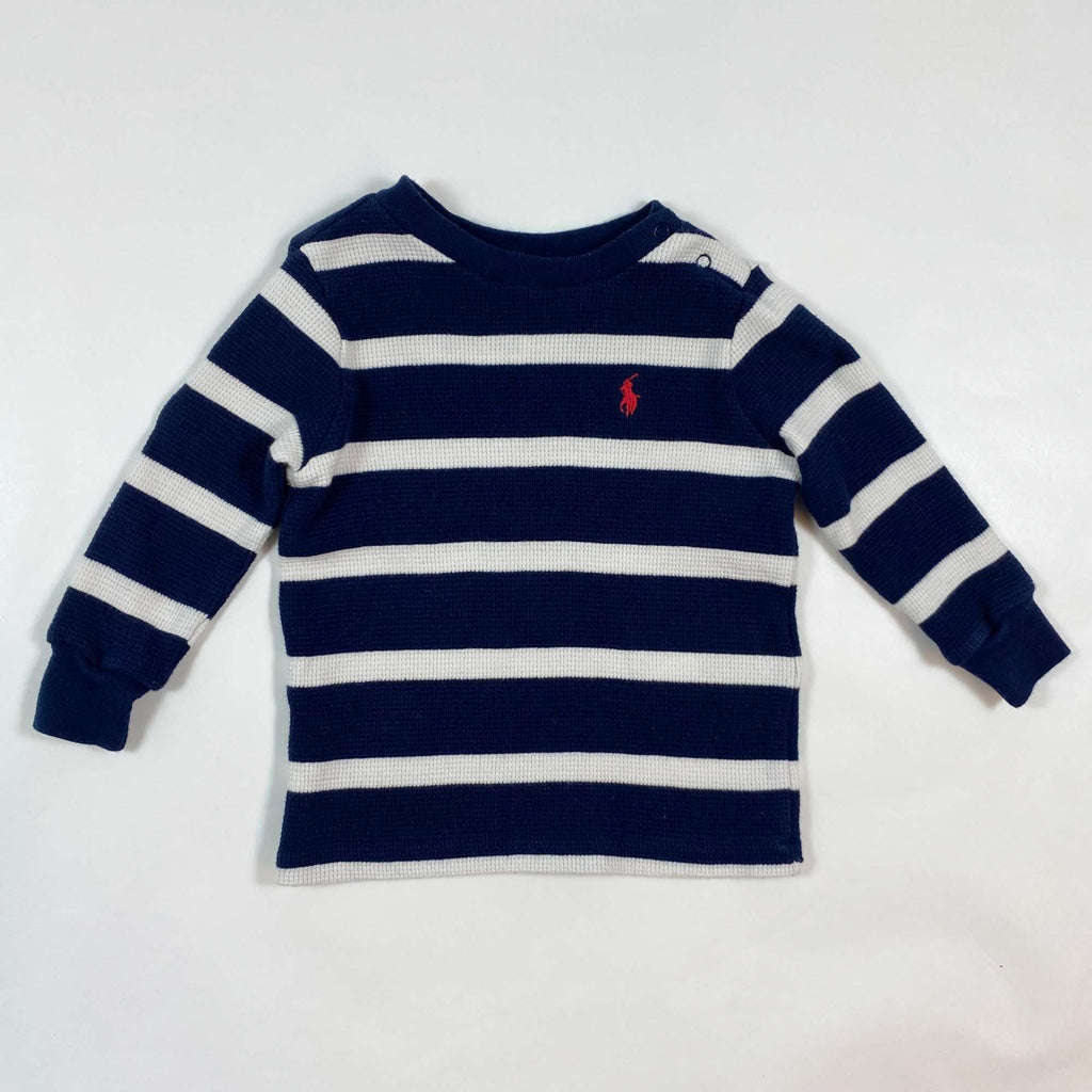 Ralph Lauren navy striped waffle knit long-sleeve 9M von ingridemil.ch