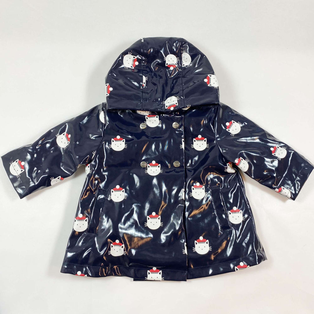 Jacadi navy fleece lined cat rain jacket 12M/74 1