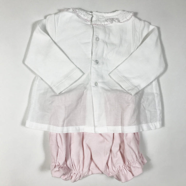 Laranjinha white blouse and pink corduroy bloomer one-piece 3M