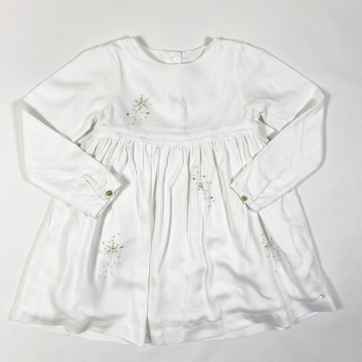 Tartine et Chocolat ecru long-sleeved dress with golden embroidery 2Y