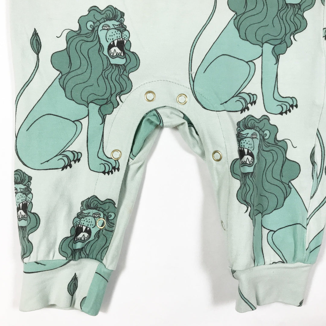 Mini Rodini mint green long-sleeved lion print jumpsuit 56-62