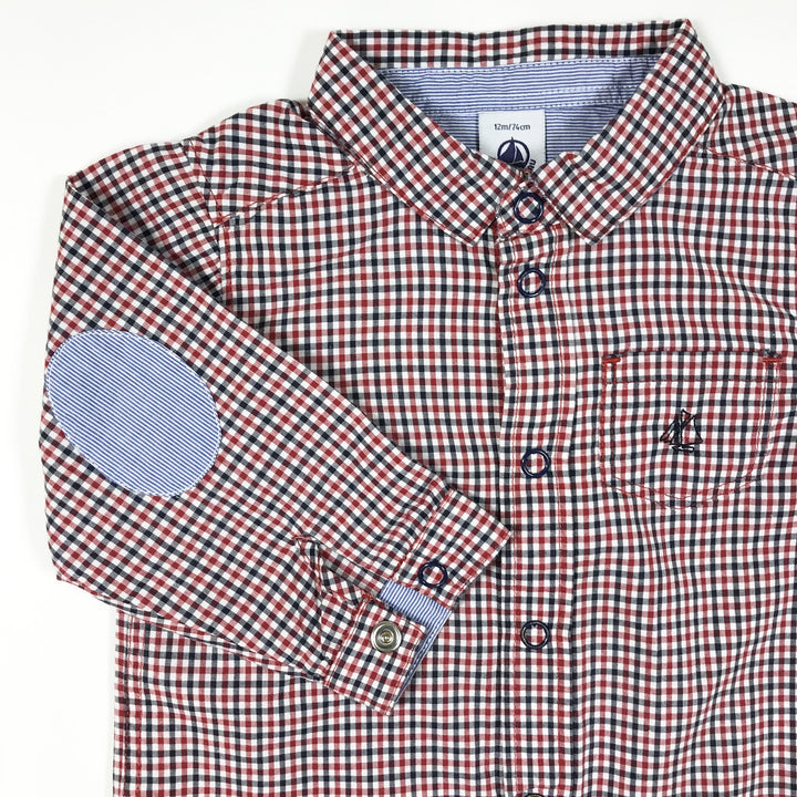 Petit Bateau red gingham shirt with elbow pads 12M/74