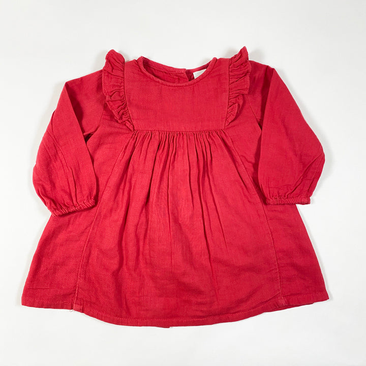 Lindex red long-sleeved dress with volant 86/12-18M