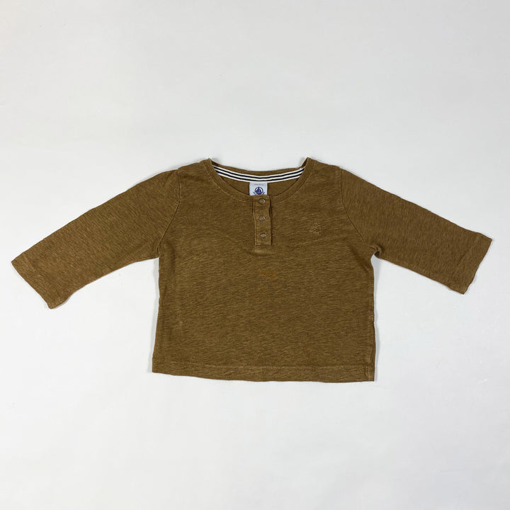 Petit Bateau braunes langärmeliges Leinen-T-Shirt 12M/74