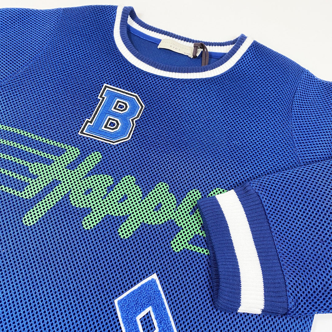 Stella McCartney Kids blauer Happy Pullover mit Aufnähern Second Season 10Y