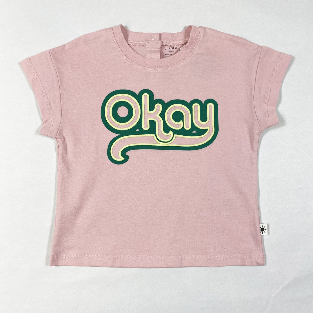 Lindex pink t-shirt with "okay" print 6-9M/74