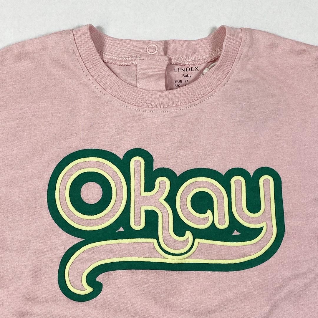 Lindex pink t-shirt with "okay" print 6-9M/74