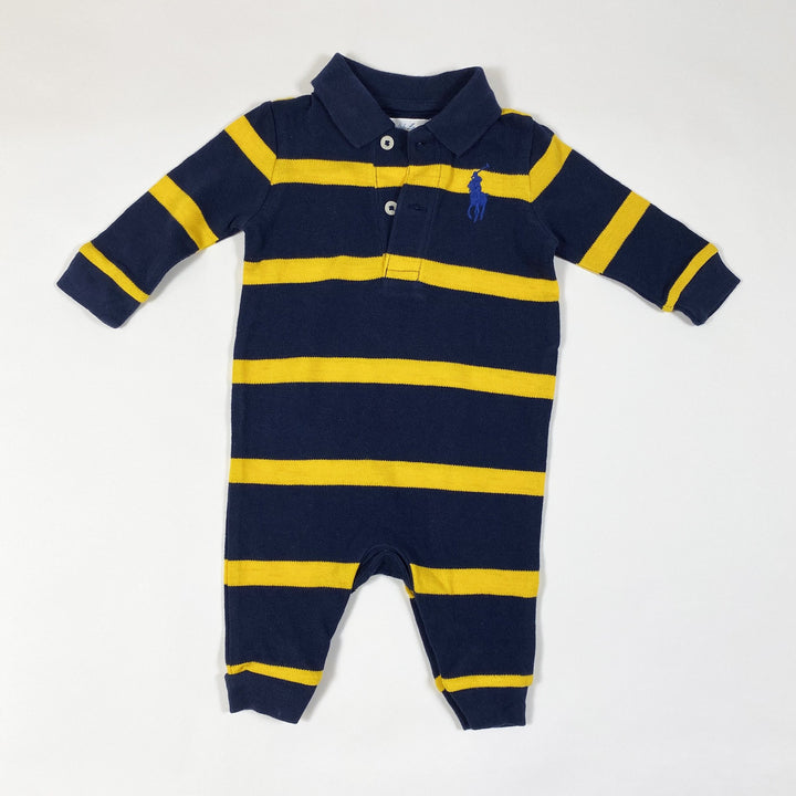 Ralph Lauren marineblau-gelb gestreifter Langarm-Rugby-Jumpsuit 3M