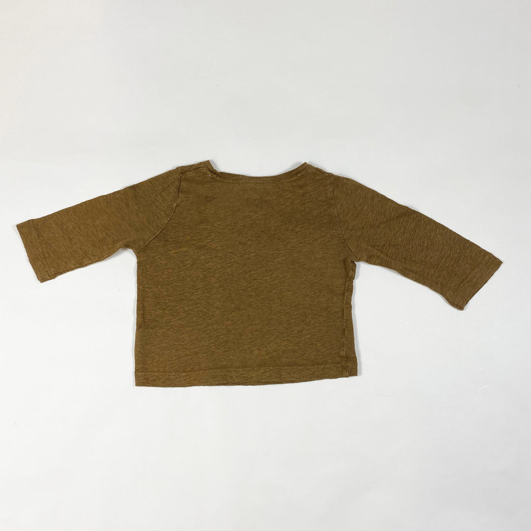 Petit Bateau braunes langärmeliges Leinen-T-Shirt 12M/74