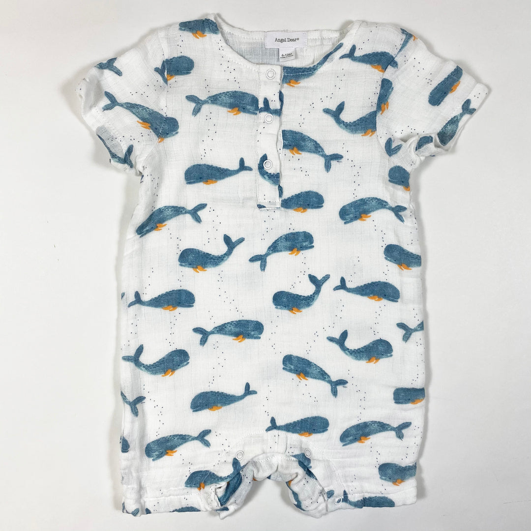 Angel Dear ecru whale print muslin romper 6-12M