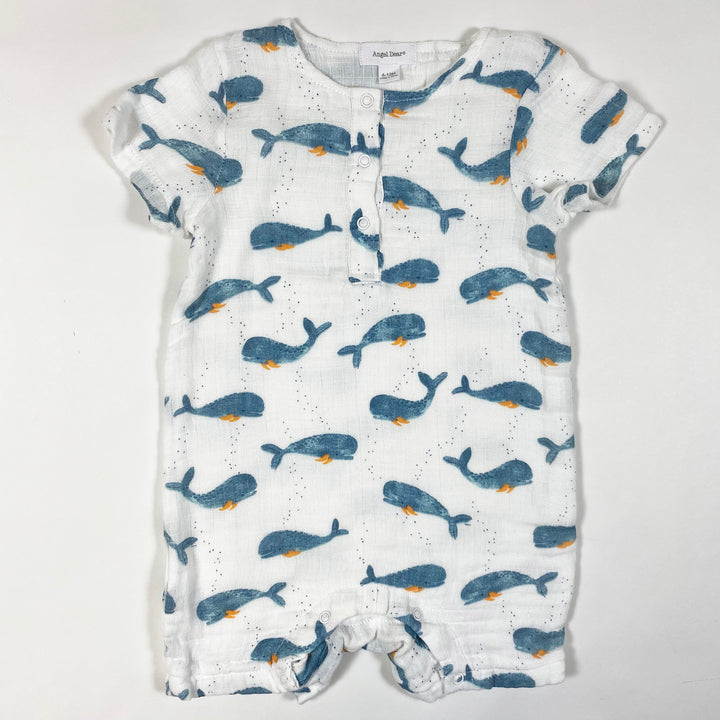 Angel Dear ecru whale print muslin romper 6-12M