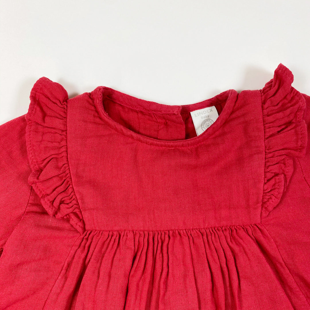 Lindex rotes langärmeliges Kleid mit Volant 86/12-18M