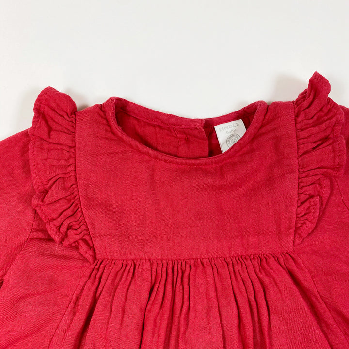 Lindex red long-sleeved dress with volant 86/12-18M