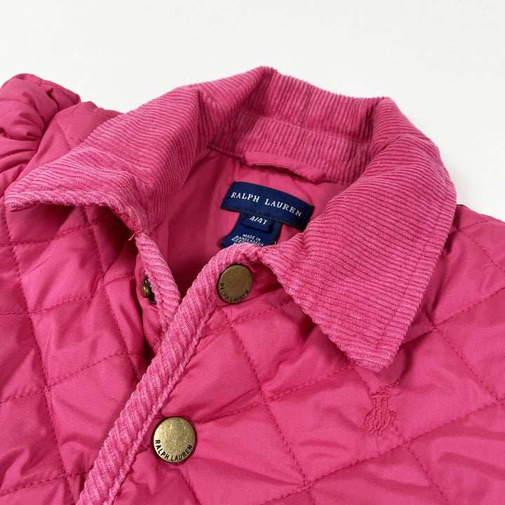 Ralph Lauren fuschia quilted jacket with corduroy detailing 4Y