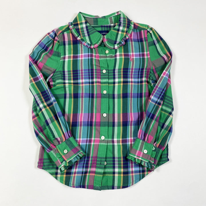 Ralph Lauren green plaid ruffle detail brushed cotton blouse 5Y