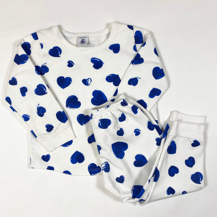 Petit Bateau weisser Schlafanzug mit blauen Herzen 2Y/86