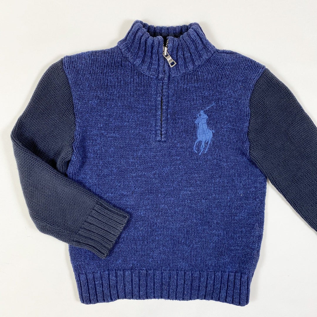 Ralph Lauren blue two-tone heavy knit half-zip pullover 5Y