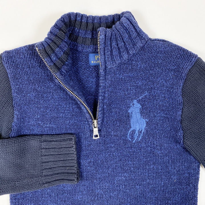 Ralph Lauren blue two-tone heavy knit half-zip pullover 5Y