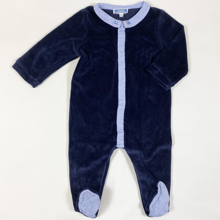 Jacadi marineblauer Samt-Pyjama mit Katzenstickerei am Kragen 12M/74