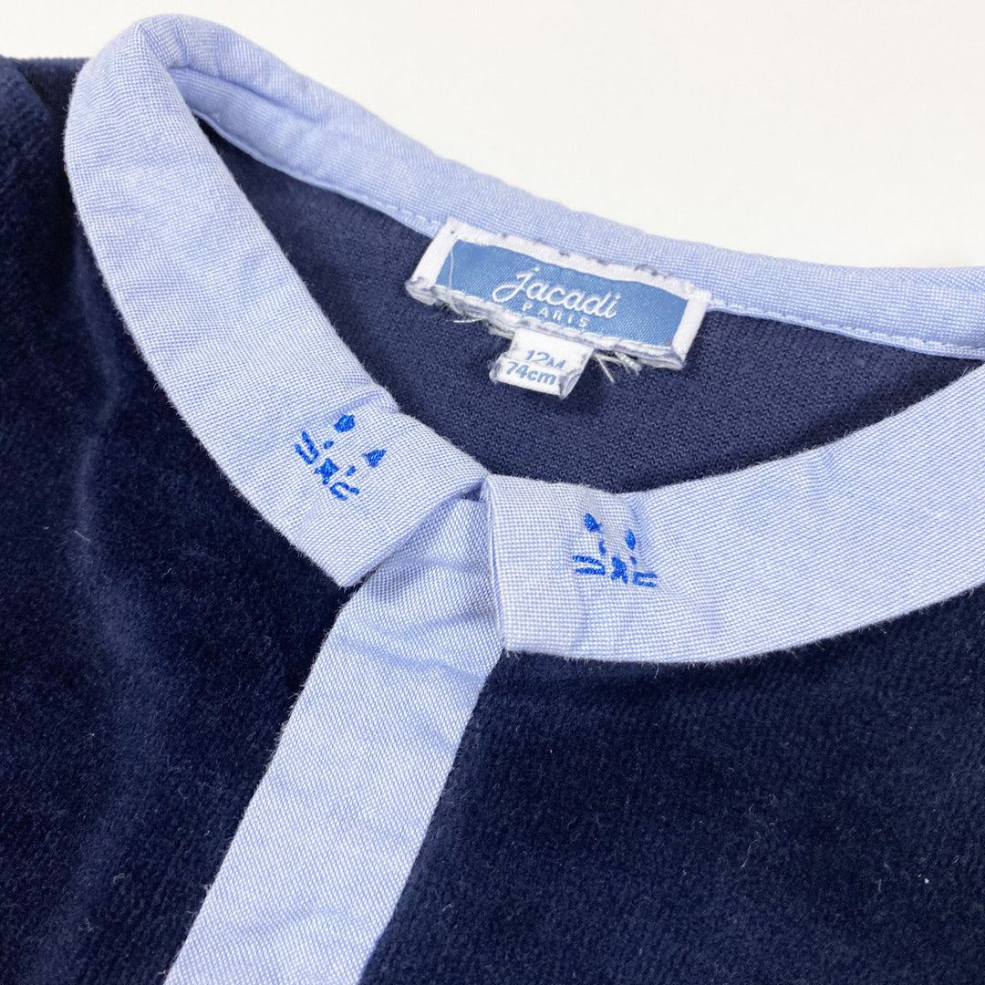 Jacadi navy velour pyjama with cat embroidered collar 12M/74