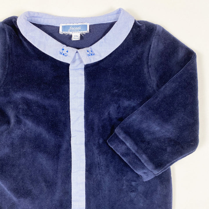 Jacadi marineblauer Samt-Pyjama mit Katzenstickerei am Kragen 12M/74