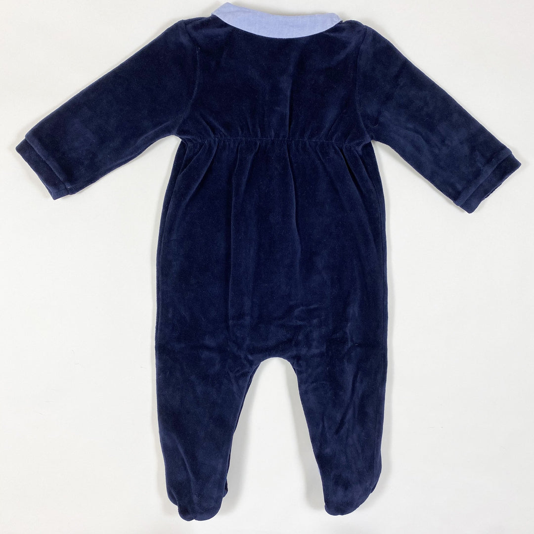 Jacadi marineblauer Samt-Pyjama mit Katzenstickerei am Kragen 12M/74