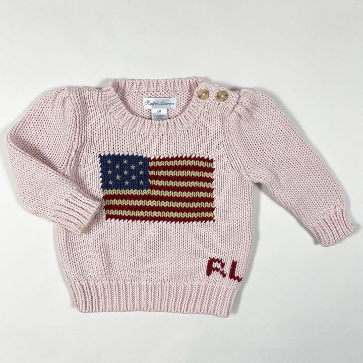 Ralph Lauren rosa Strickpullover mit amerikanischer Flagge 6M