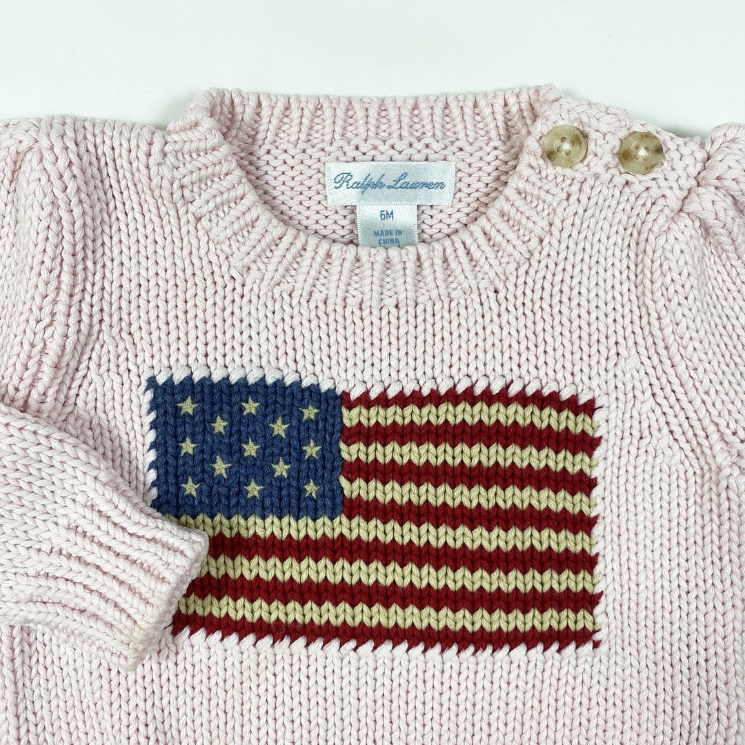 Ralph Lauren rosa Strickpullover mit amerikanischer Flagge 6M