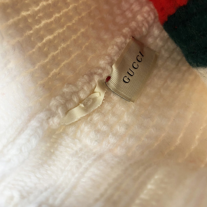 Gucci Kids rot/grün gestreifte schwere Strickmütze 44/46