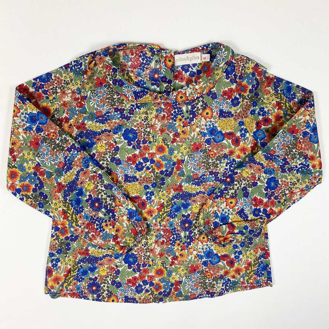 Milou & Pilou large flower print cotton voile long-sleeved blouse with petal collar 6Y