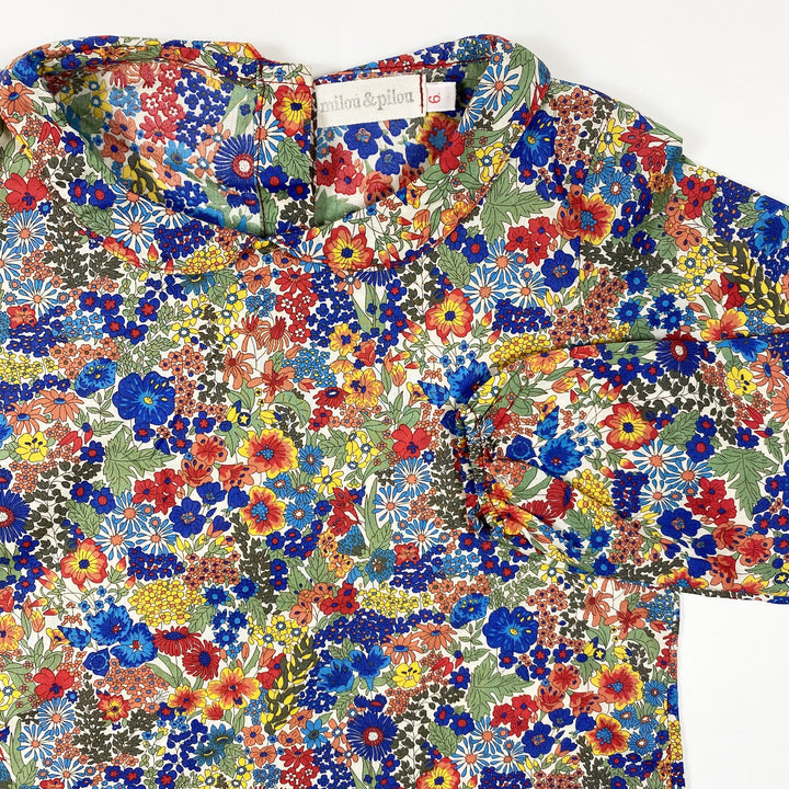 Milou & Pilou large flower print cotton voile long-sleeved blouse with petal collar 6Y