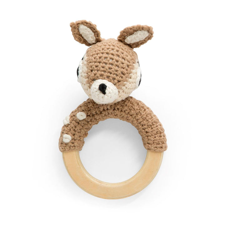 Sebra Dixi crochet rattle on wood ring Second Season 10 x 13 cm 1