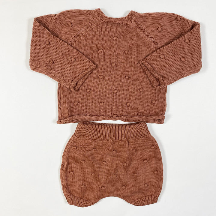 Zara soft brown bubble knit bloomer, bonnet & cardigan set 12-18M