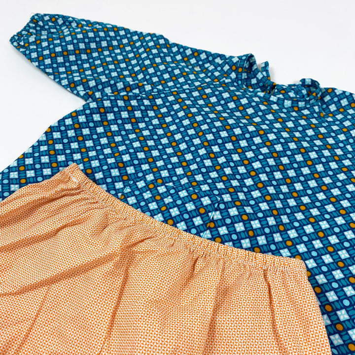 Petit Pan teal/orange print blouse & trousers set 3M 2