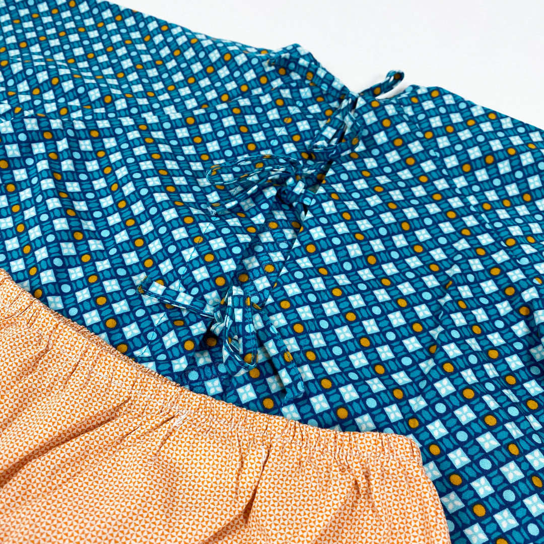 Petit Pan teal/orange print blouse & trousers set 3M 4
