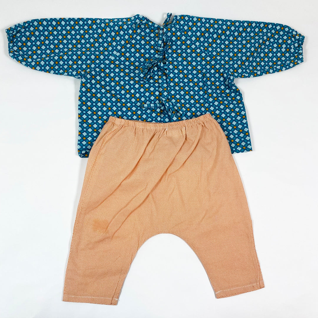 Petit Pan teal/orange print blouse & trousers set 3M 3