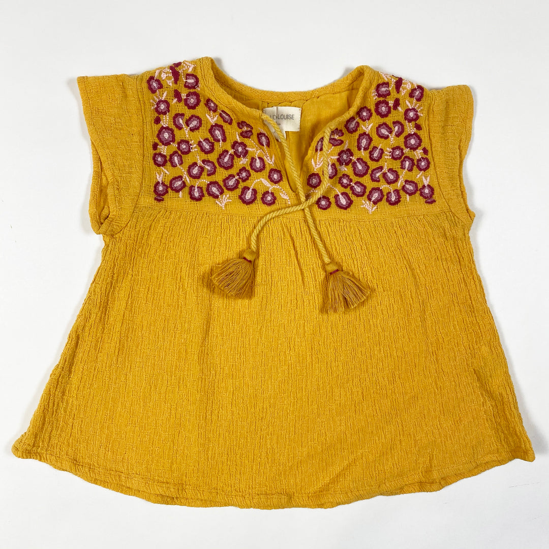 Louis Louise saffron Miska short-sleeved blouse with embroidered flowers and pompoms 3Y 1