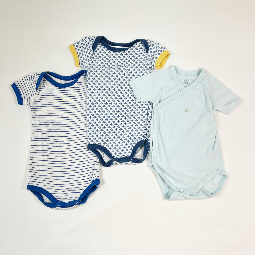 Petit Bateau blue bodys set of 3 6M/67 1