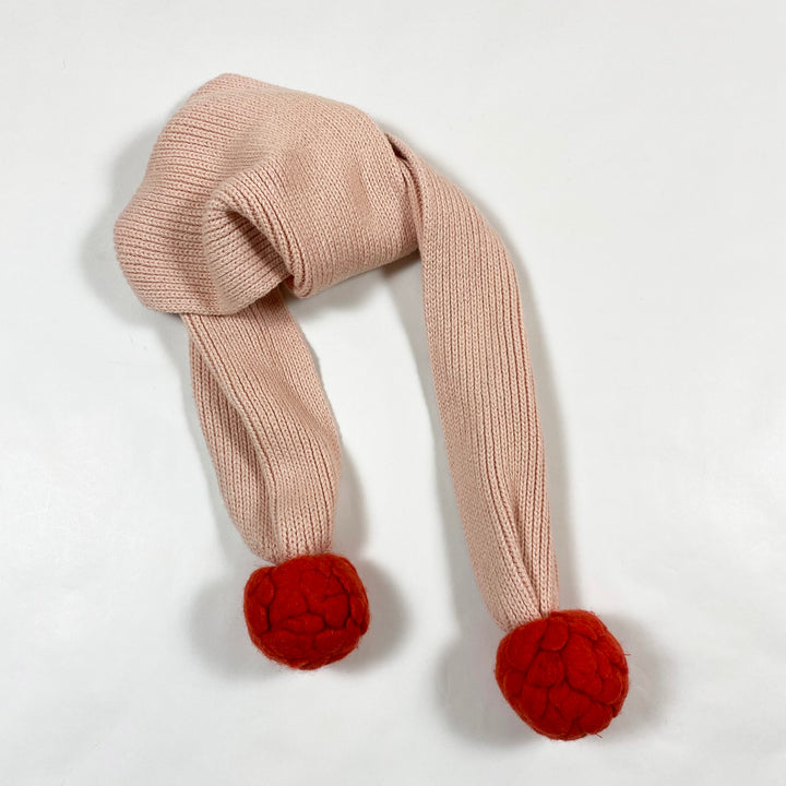 Stella McCartney Kids soft pink knit scarf with red pompons M 2