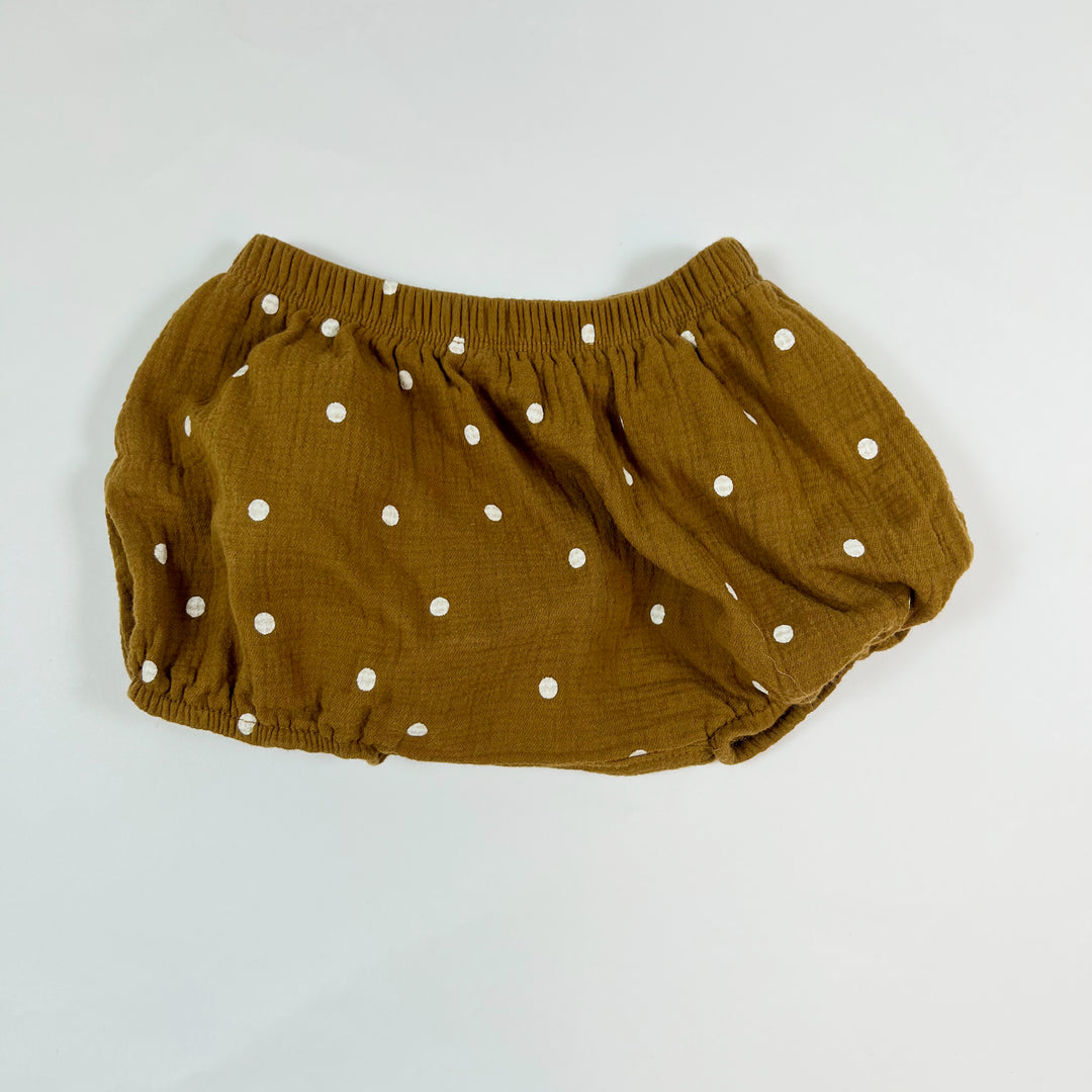 Quincy Mae ocre polka dot muslin bloomer 6-12M 1