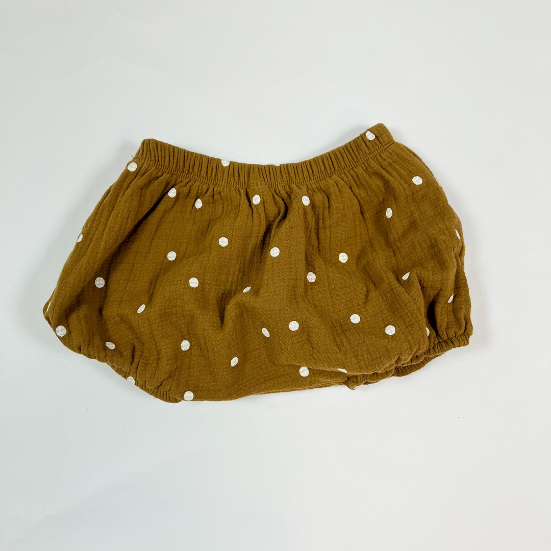 Quincy Mae ocre polka dot muslin bloomer 6-12M 2