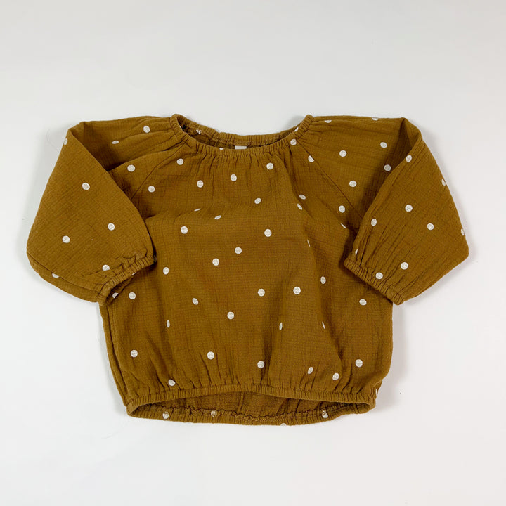 Quincy Mae ocre polka dot muslin blouse 6-12M 1