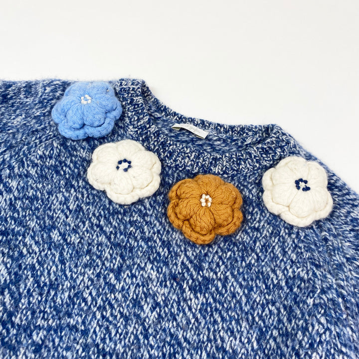 Il Gufo blue cashmere blend pullover with crochet flowers 6Y 2