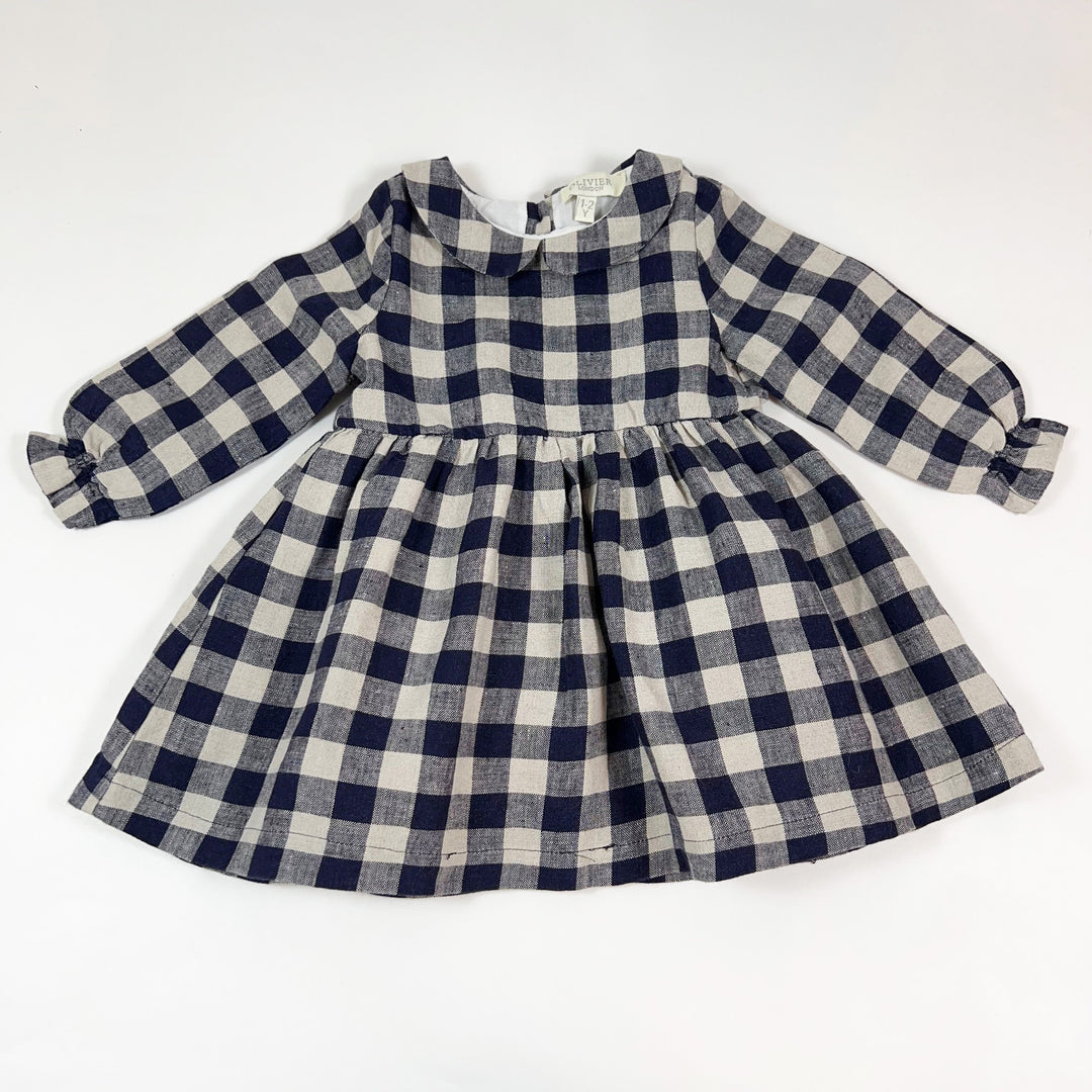 Olivier London purple check heavy linen dress 1-2Y 1