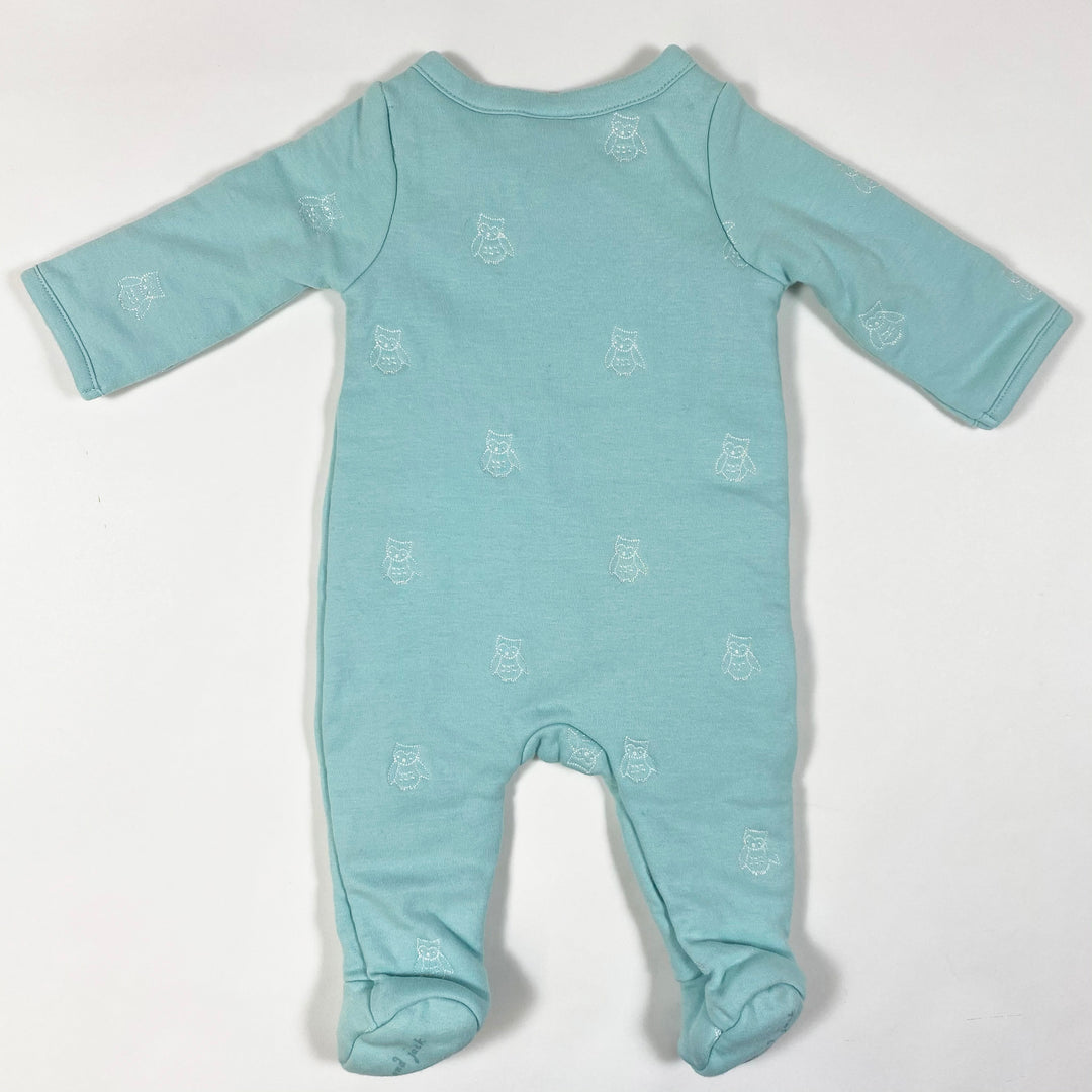 Janie and Jack turquoise warm padded pyjamas with embroidered owls and feet NB