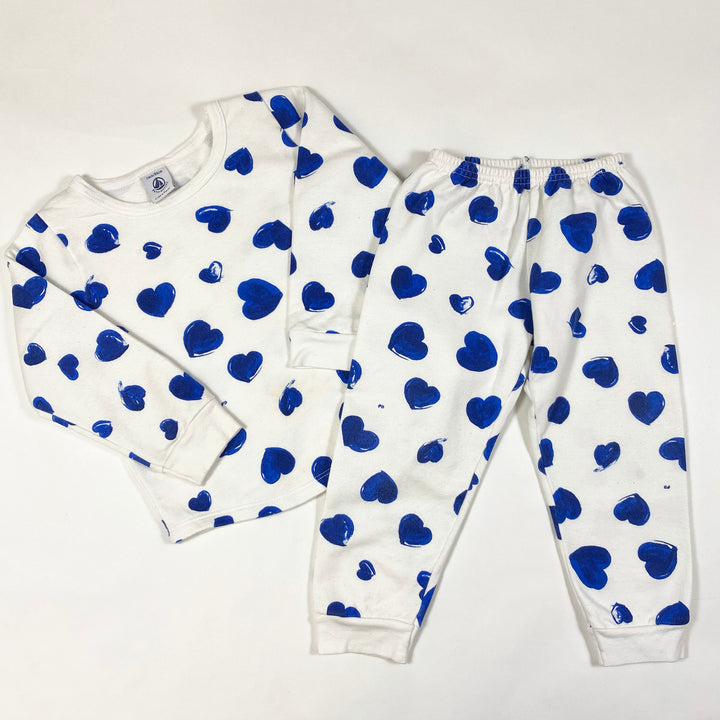 Petit Bateau weisser Schlafanzug mit blauen Herzen 2Y/86