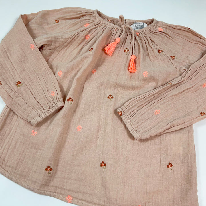 Bonheur du Jour salmon embroidered blouse with tassels 6Y 2