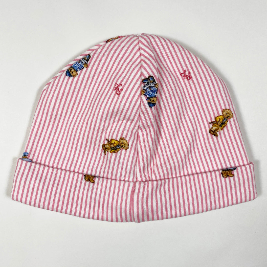 Ralph Lauren pink striped newborn hat with teddys 3-9M/39